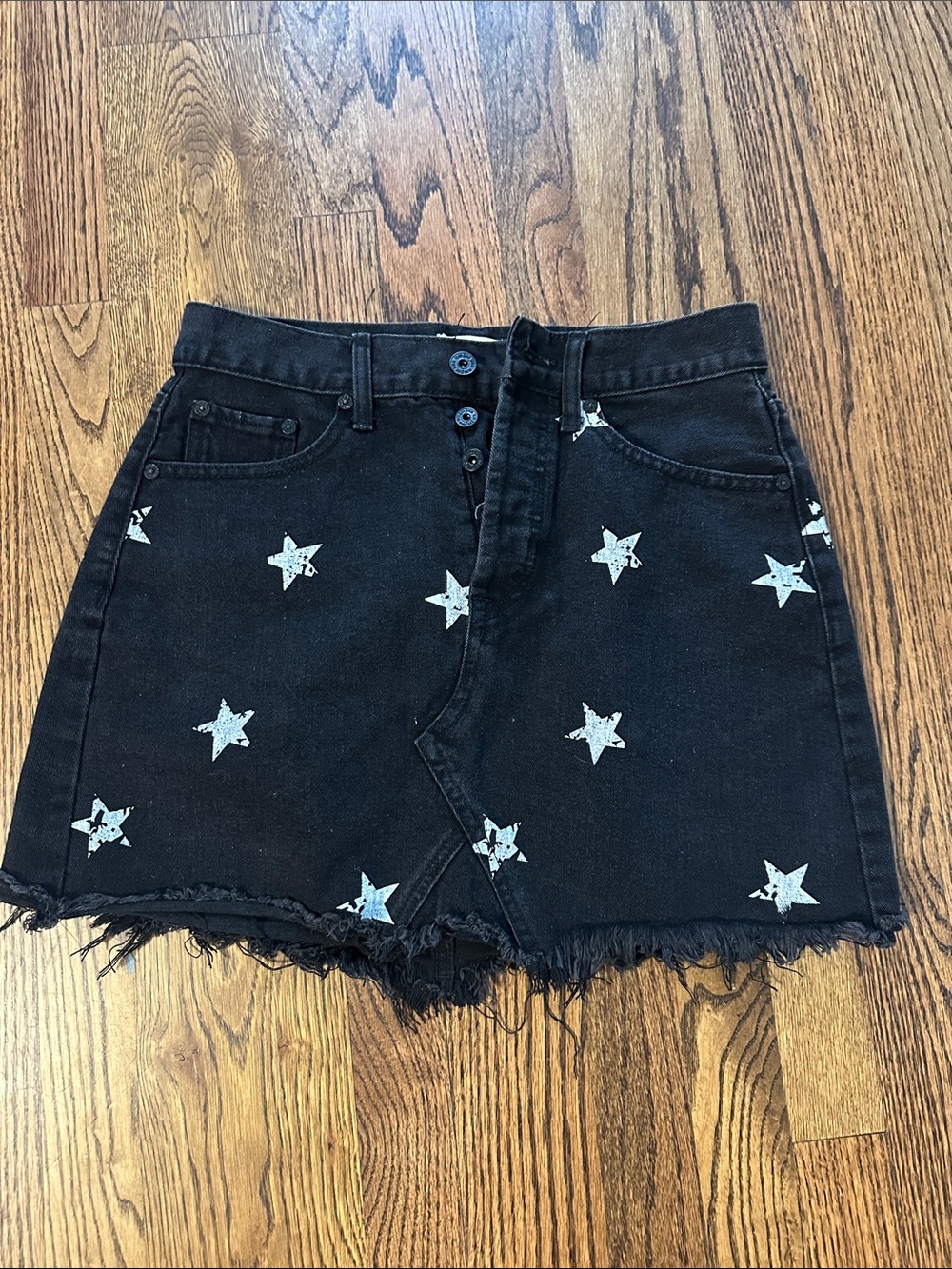 Umgee Black Denim Skirt with White Star Detail